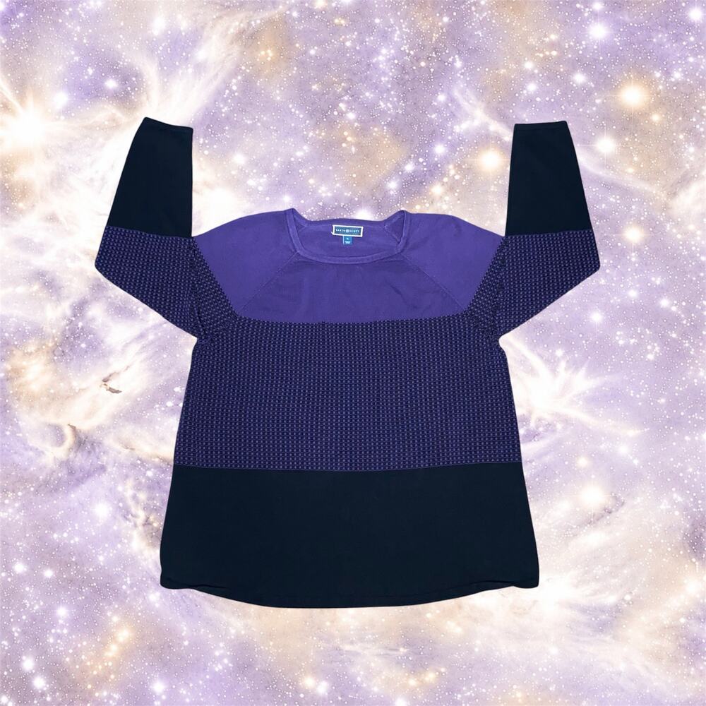 Karen Scott Womens XL Purple Black Colorblock Pattern Knit Sweater Long Sleeve